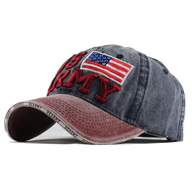 100% Washed Cotton Embroidery US Army Flag Baseball Cap