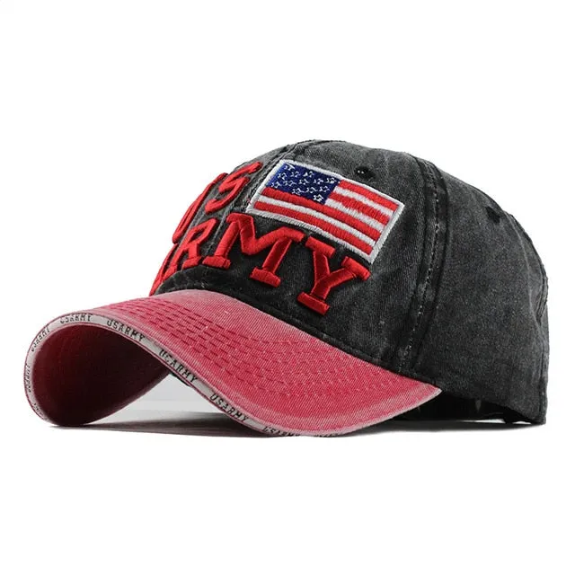 100% Washed Cotton Embroidery US Army Flag Baseball Cap