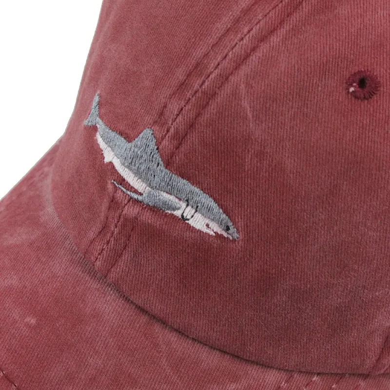 100% Washed Cotton Shark Embroidered Snapback Baseball Cap