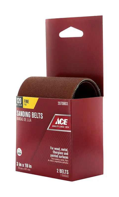 Ace 18 in. L X 3 in. W Aluminum Oxide Sanding Belt 120 Grit Fine 2 pc