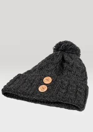 Aran Supersoft Merino Button Hat | Charcoal