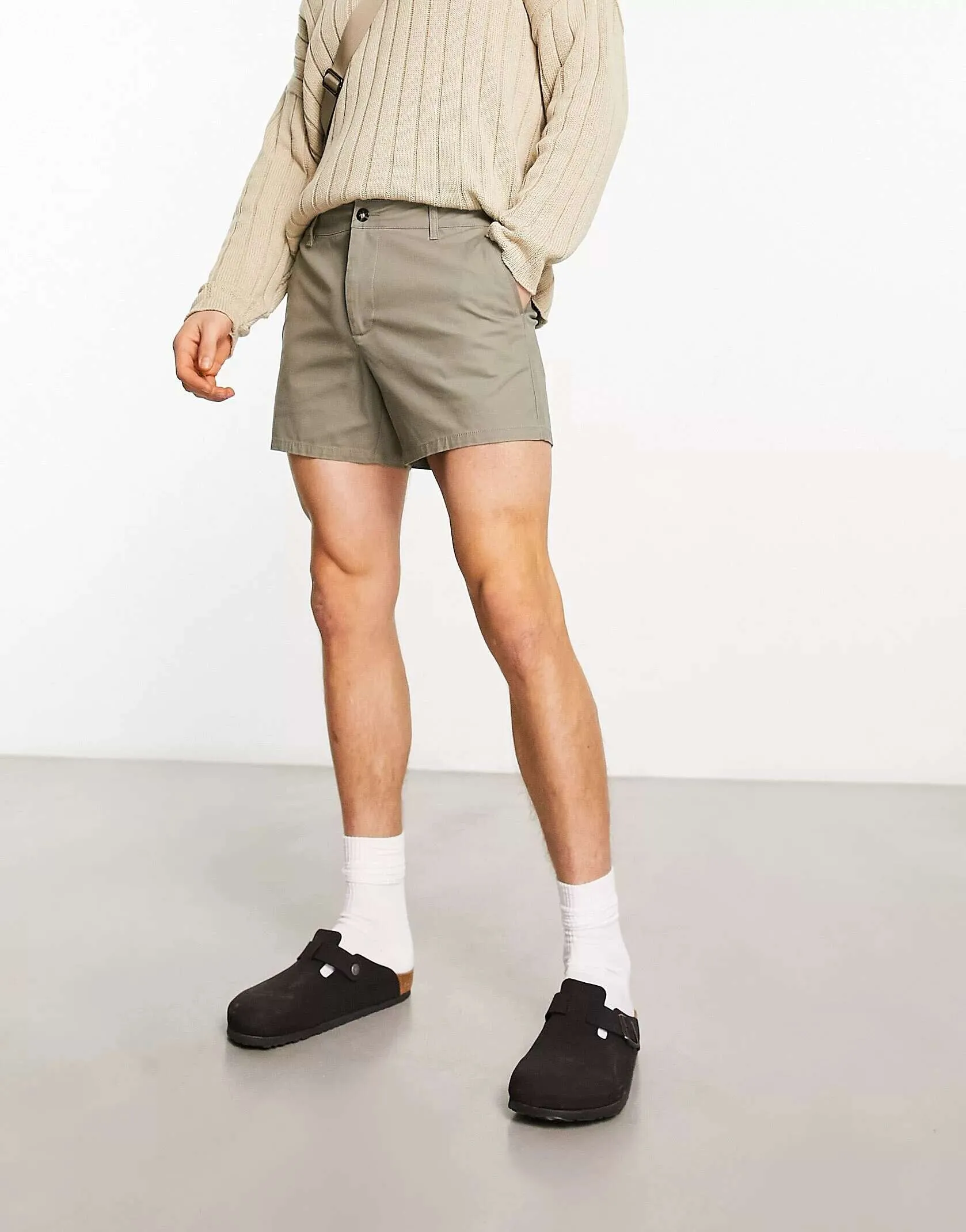 ASOS Skinny Chino Shorts in Light Khaki