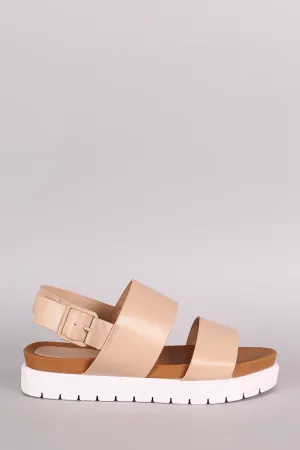 Bamboo Vegan Leather Two Band Lug Sole Flatform Sandal