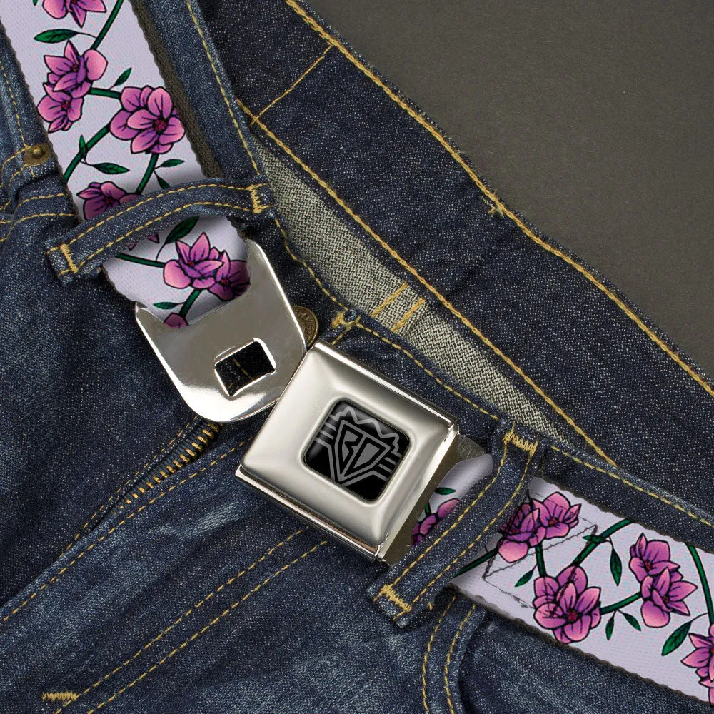 BD Wings Logo CLOSE-UP Black/Silver Seatbelt Belt - Floral Chain Gray Webbing