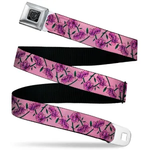 BD Wings Logo CLOSE-UP Black/Silver Seatbelt Belt - Floral Chain Pink Webbing