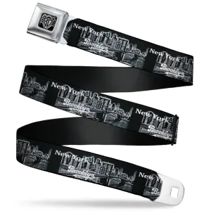 BD Wings Logo CLOSE-UP Full Color Black Silver Seatbelt Belt - Brooklyn New York Webbing