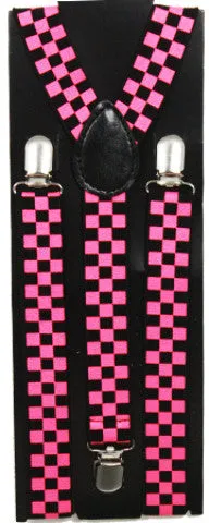 black and pink checkered suspenders Case of 72