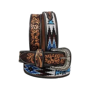 Challenger Men's Western Rodeo Beaded Full Grain Leather Belt