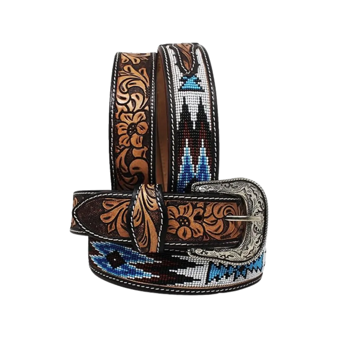 Challenger Men's Western Rodeo Beaded Full Grain Leather Belt