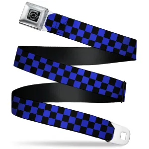 Chevy Seatbelt Belt - Checker Black & Neon Blue Webbing