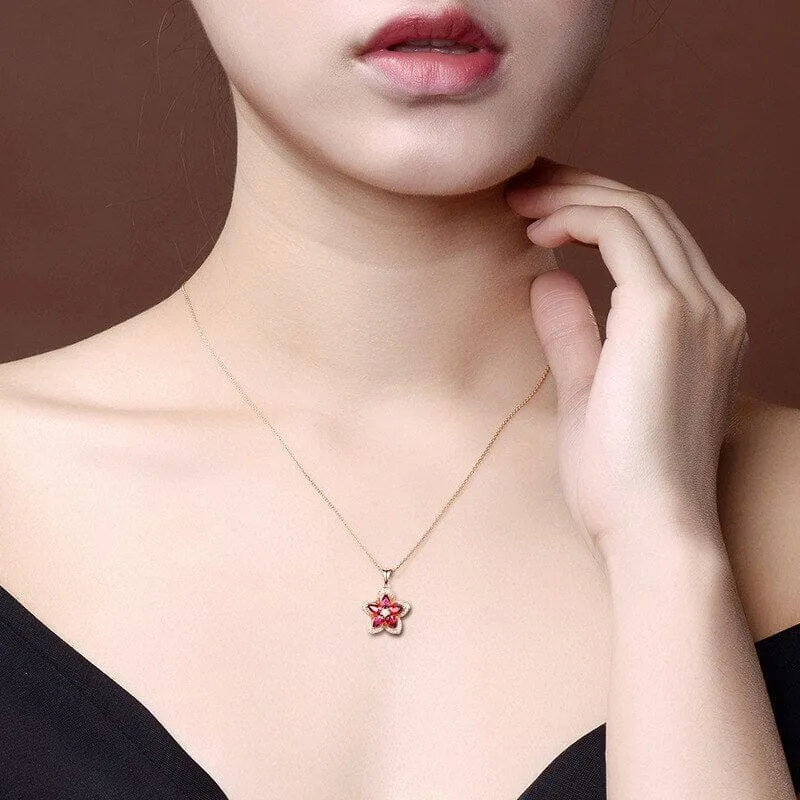 Classic Star Shape Red Ruby Pendant Necklace - 925 Sterling Silver