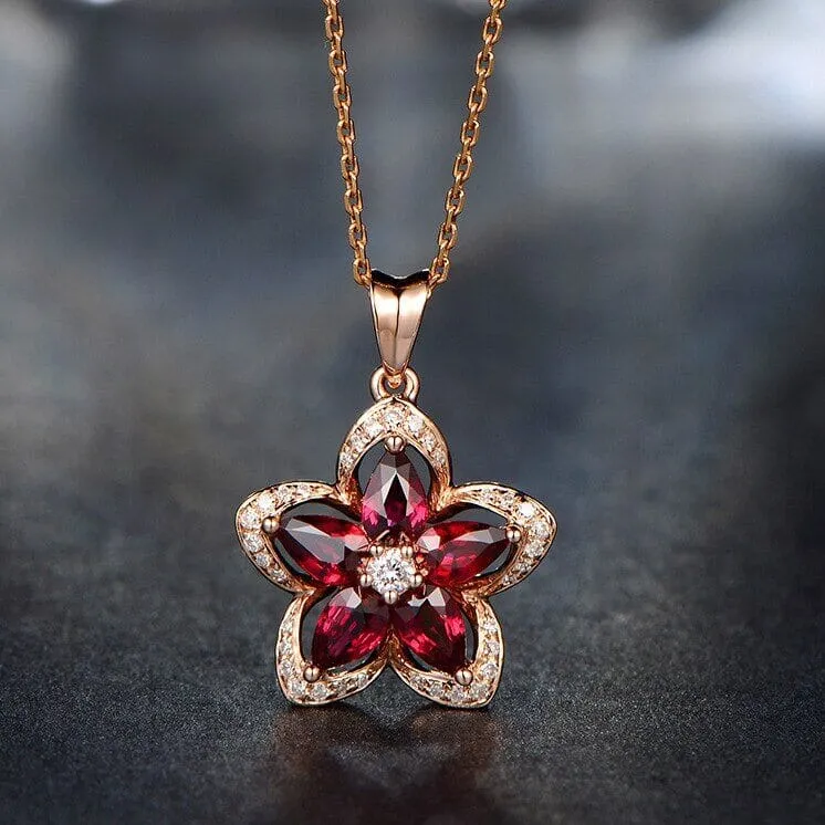 Classic Star Shape Red Ruby Pendant Necklace - 925 Sterling Silver