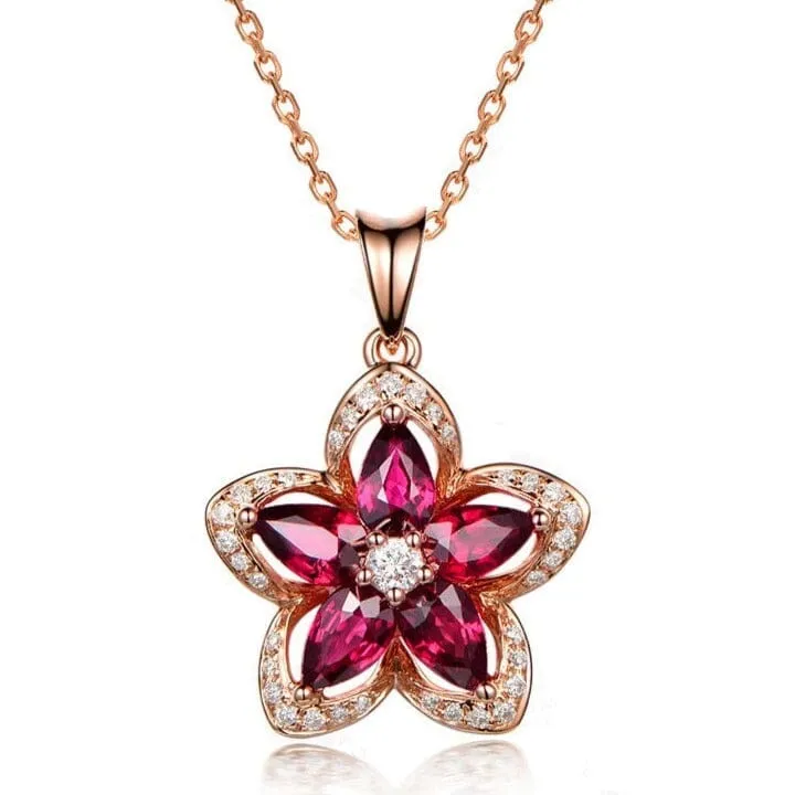 Classic Star Shape Red Ruby Pendant Necklace - 925 Sterling Silver