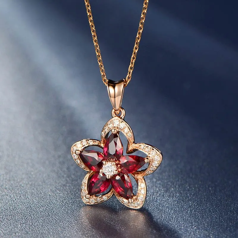 Classic Star Shape Red Ruby Pendant Necklace - 925 Sterling Silver