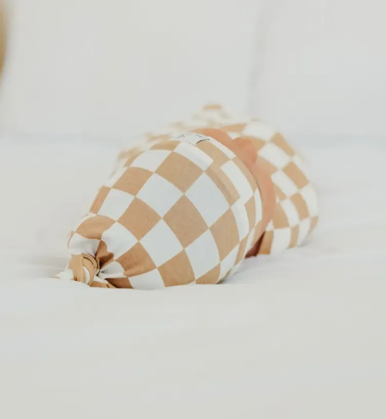 Copper Pearl -  Newborn Top Knot Hat in Rad