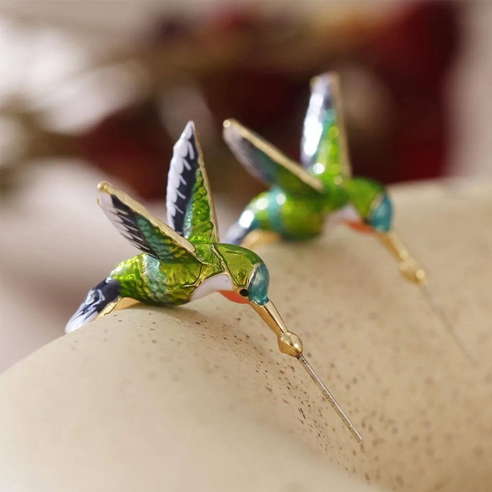 Creative Cute Flying Hummingbird Stud Earrings