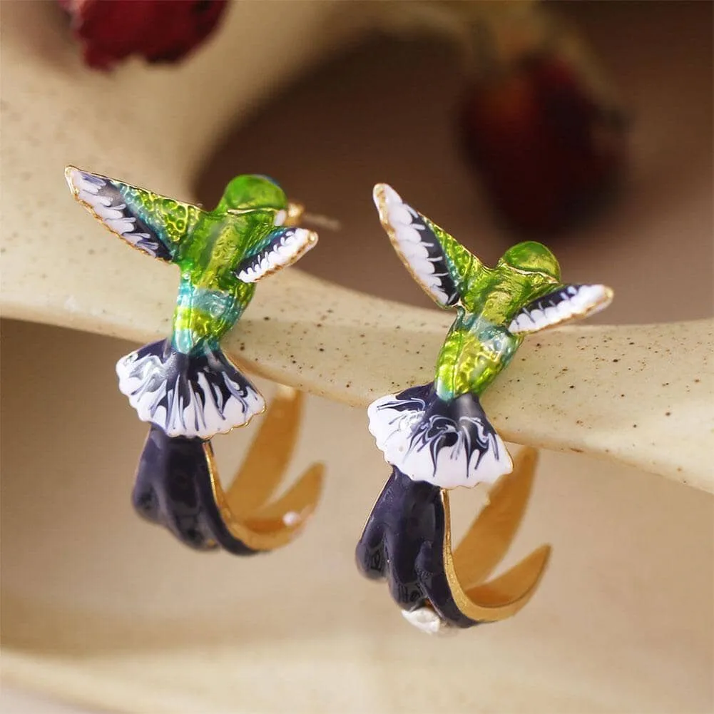 Creative Cute Flying Hummingbird Stud Earrings