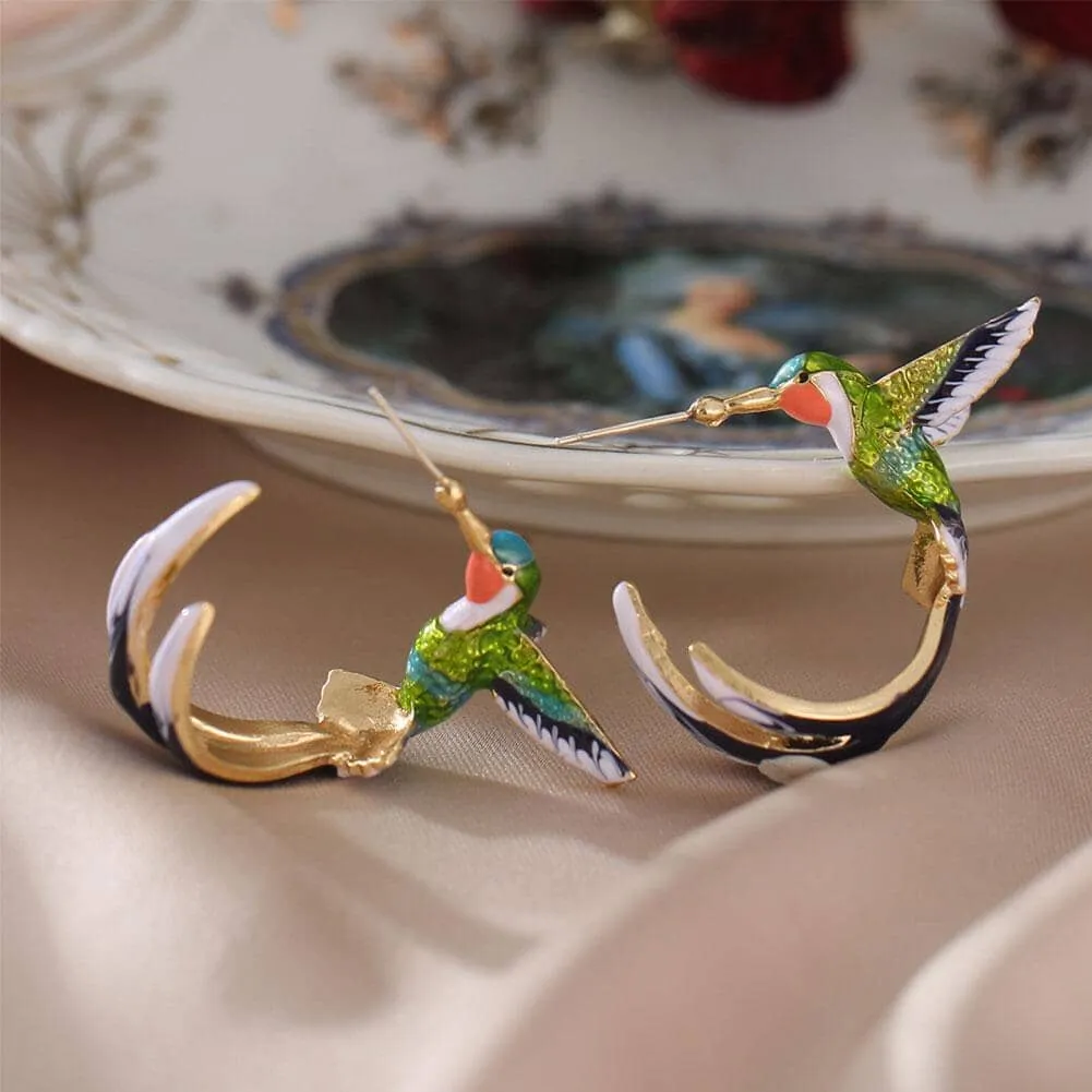 Creative Cute Flying Hummingbird Stud Earrings