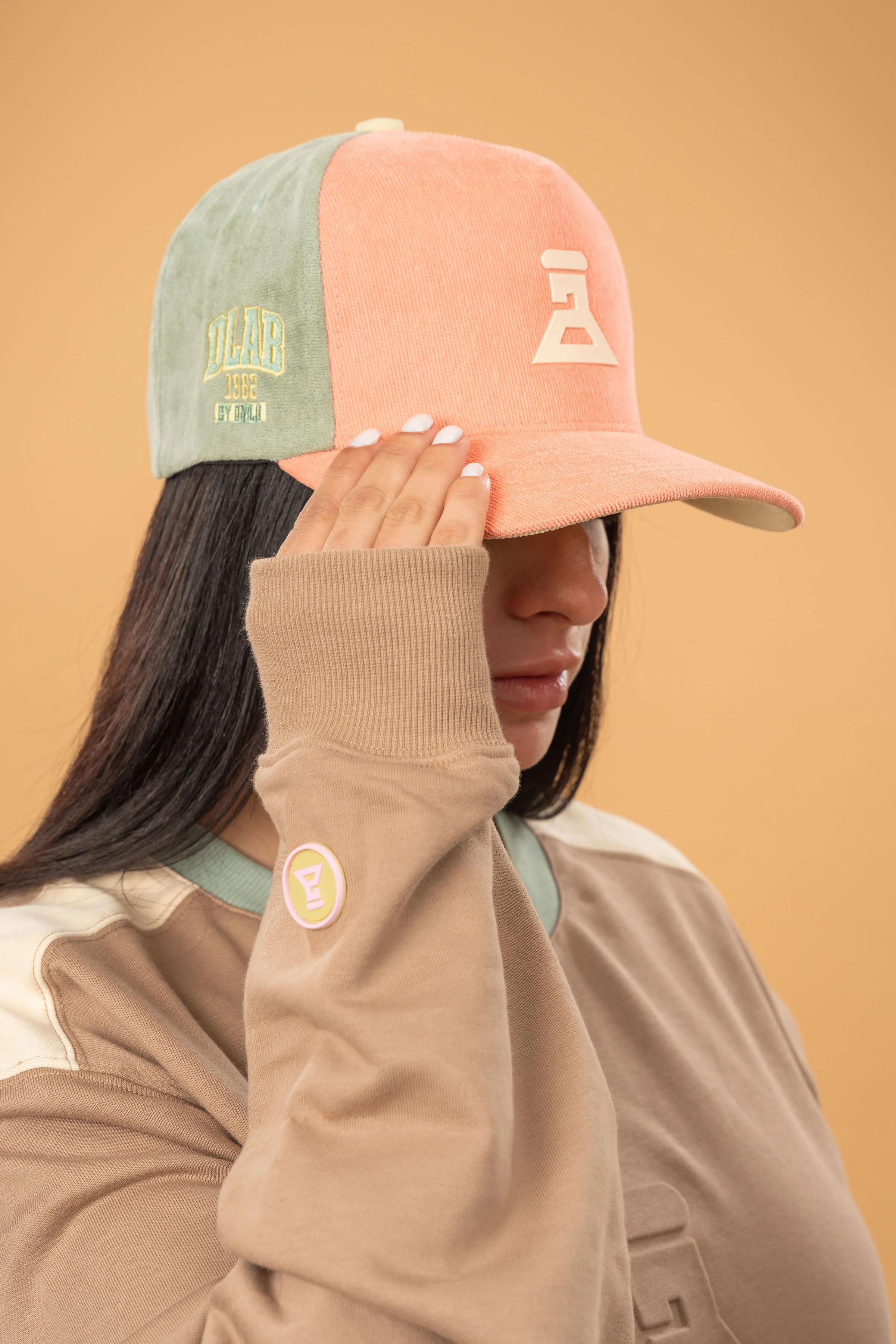 DLAB Corduroy Curved 5 Panel SnapBack Sea Green/Pink