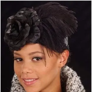 F3003-Pill Box Dress Hat With Ostrich Feather/Flower