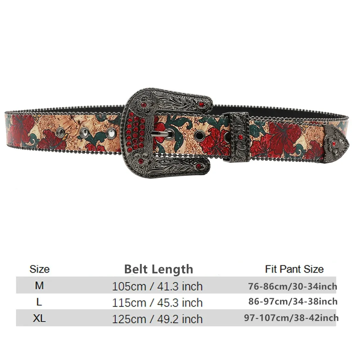 Flower Diamond Wide Buckle Belt For Women men Vintage Rhinestone Belt