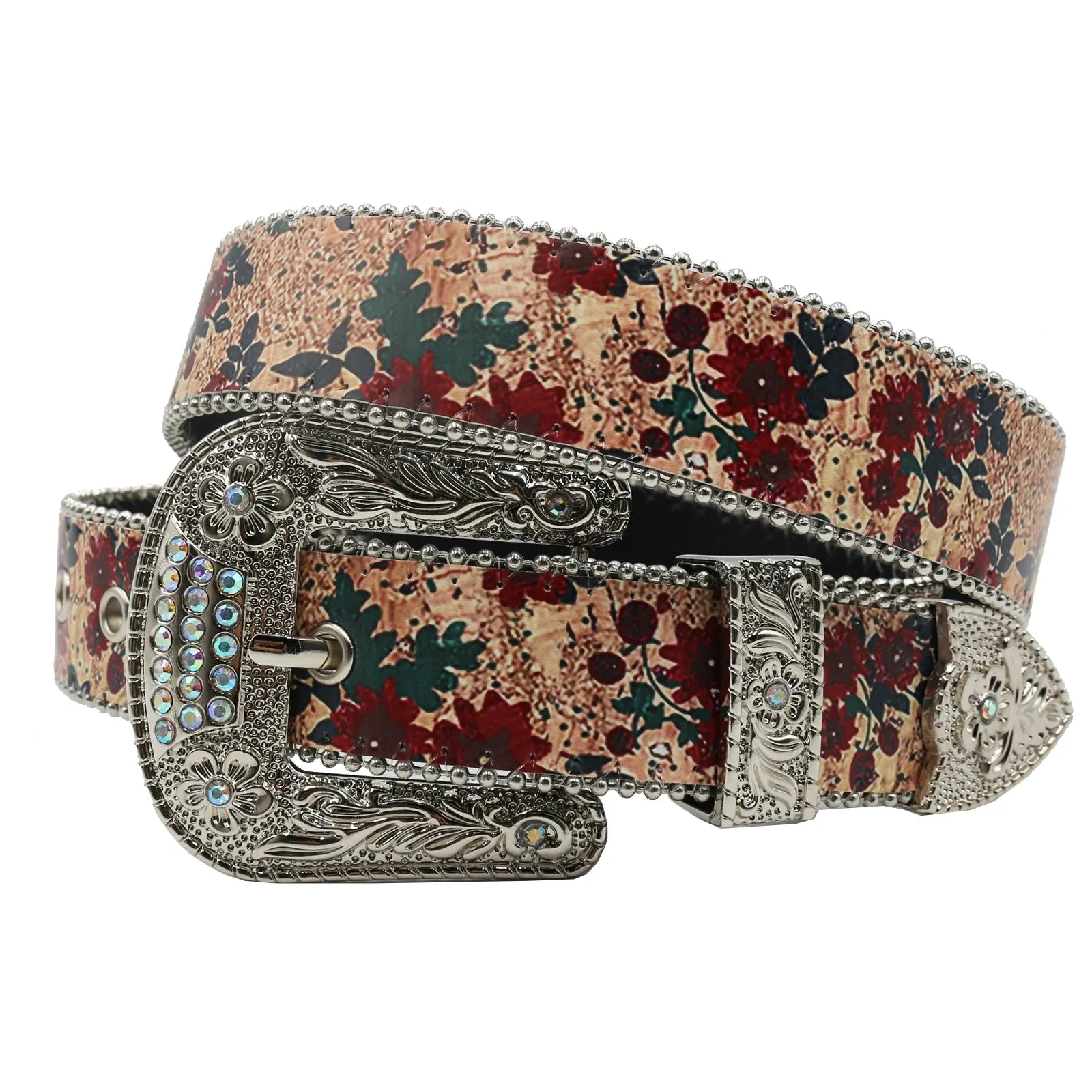 Flower Diamond Wide Buckle Belt For Women men Vintage Rhinestone Belt