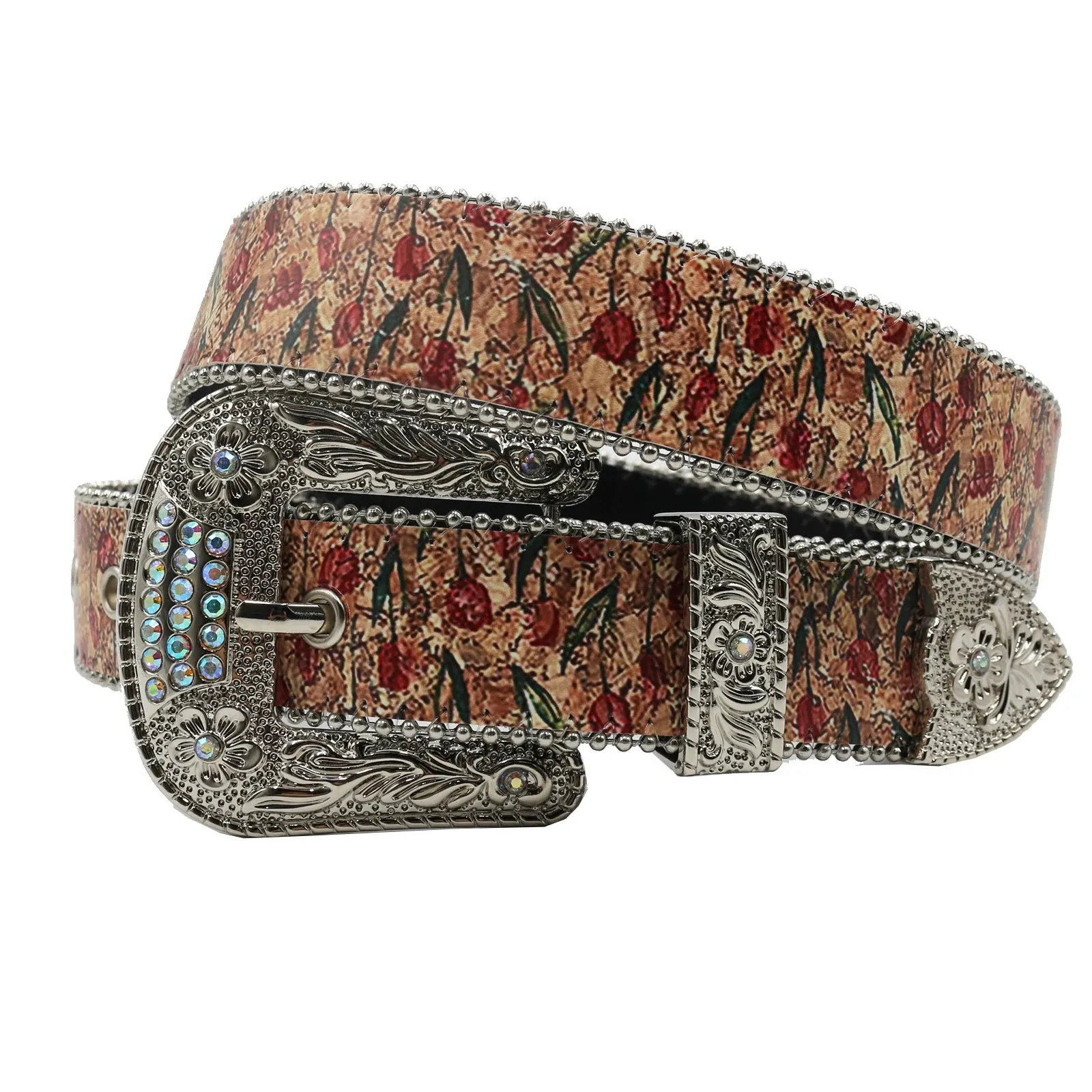 Flower Diamond Wide Buckle Belt For Women men Vintage Rhinestone Belt