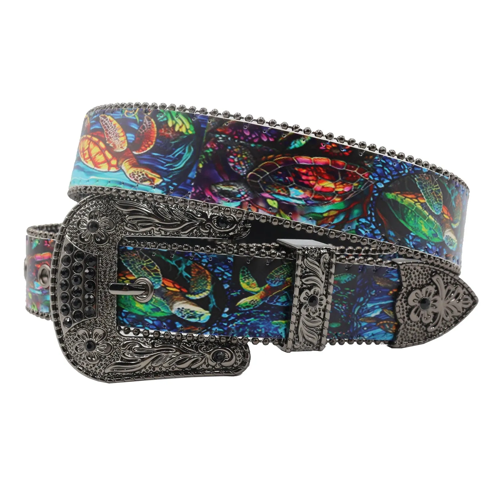 Flower Diamond Wide Buckle Belt For Women men Vintage Rhinestone Belt