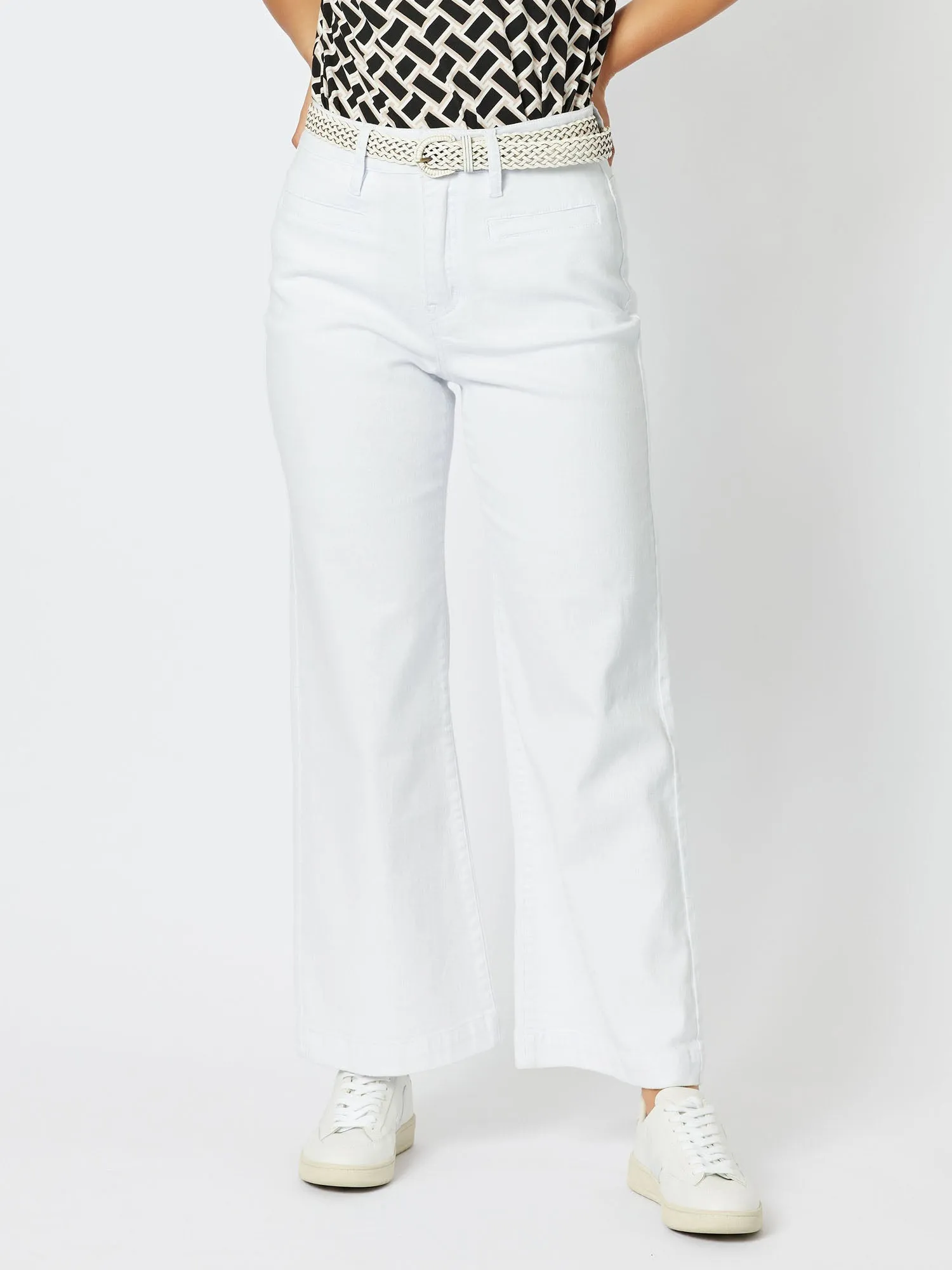 Georgia Stretch Cotton Wide Leg Jean - White