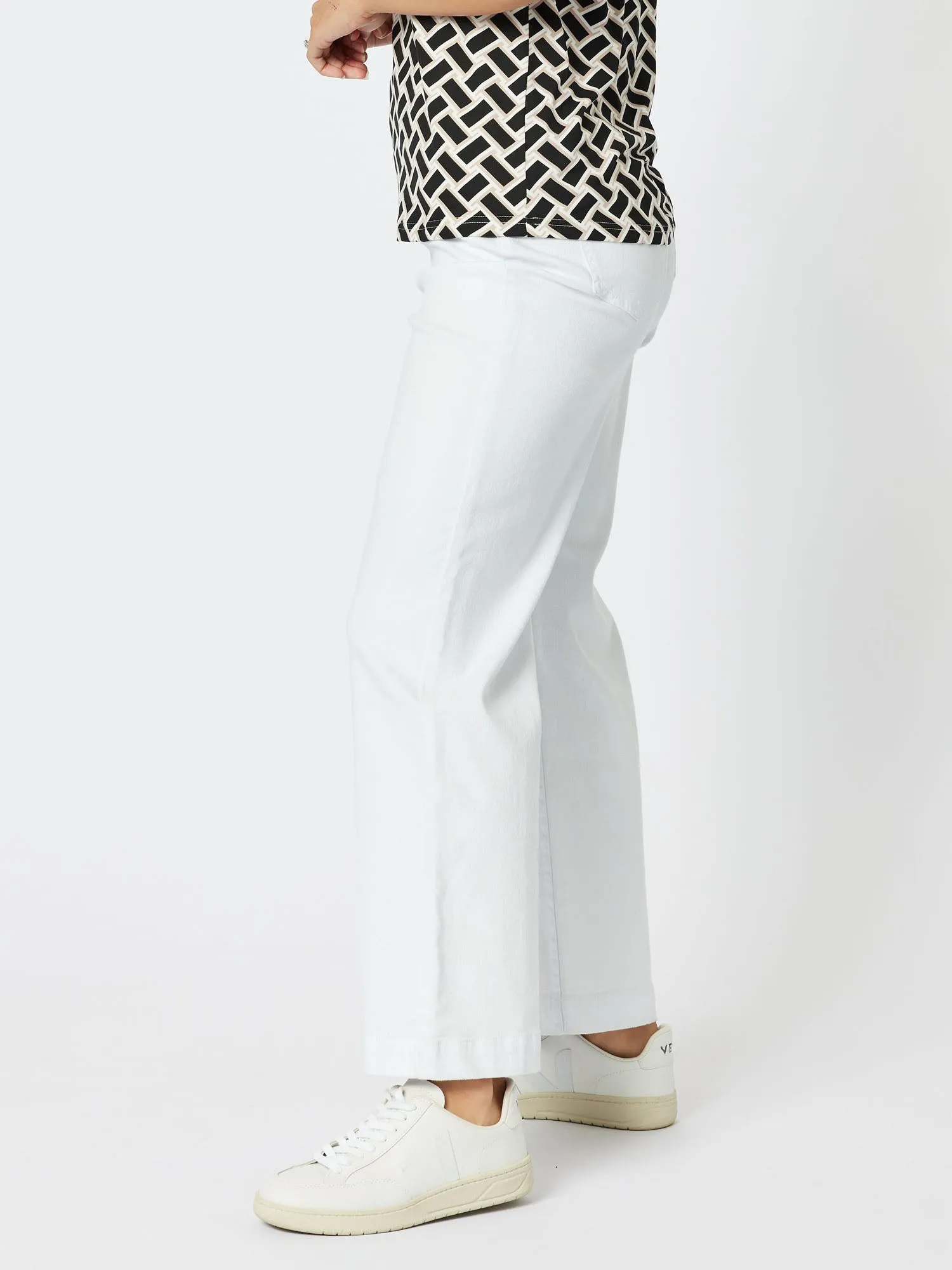 Georgia Stretch Cotton Wide Leg Jean - White