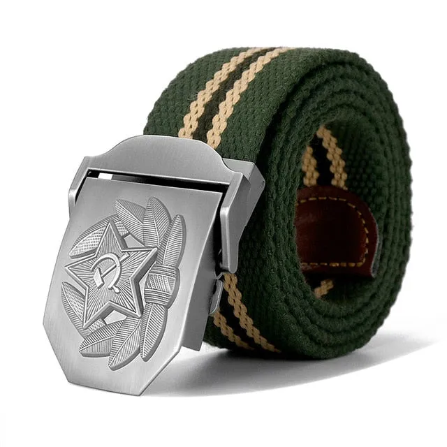 High Quality Belt 3D Soviet Cap Badge Design Canvas Belt