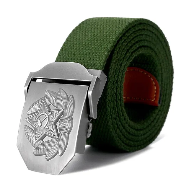 High Quality Belt 3D Soviet Cap Badge Design Canvas Belt