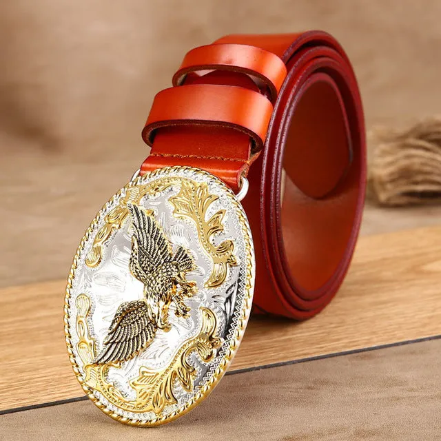 High Quality Golden Eagle Buckle Punk Style Leather Belt