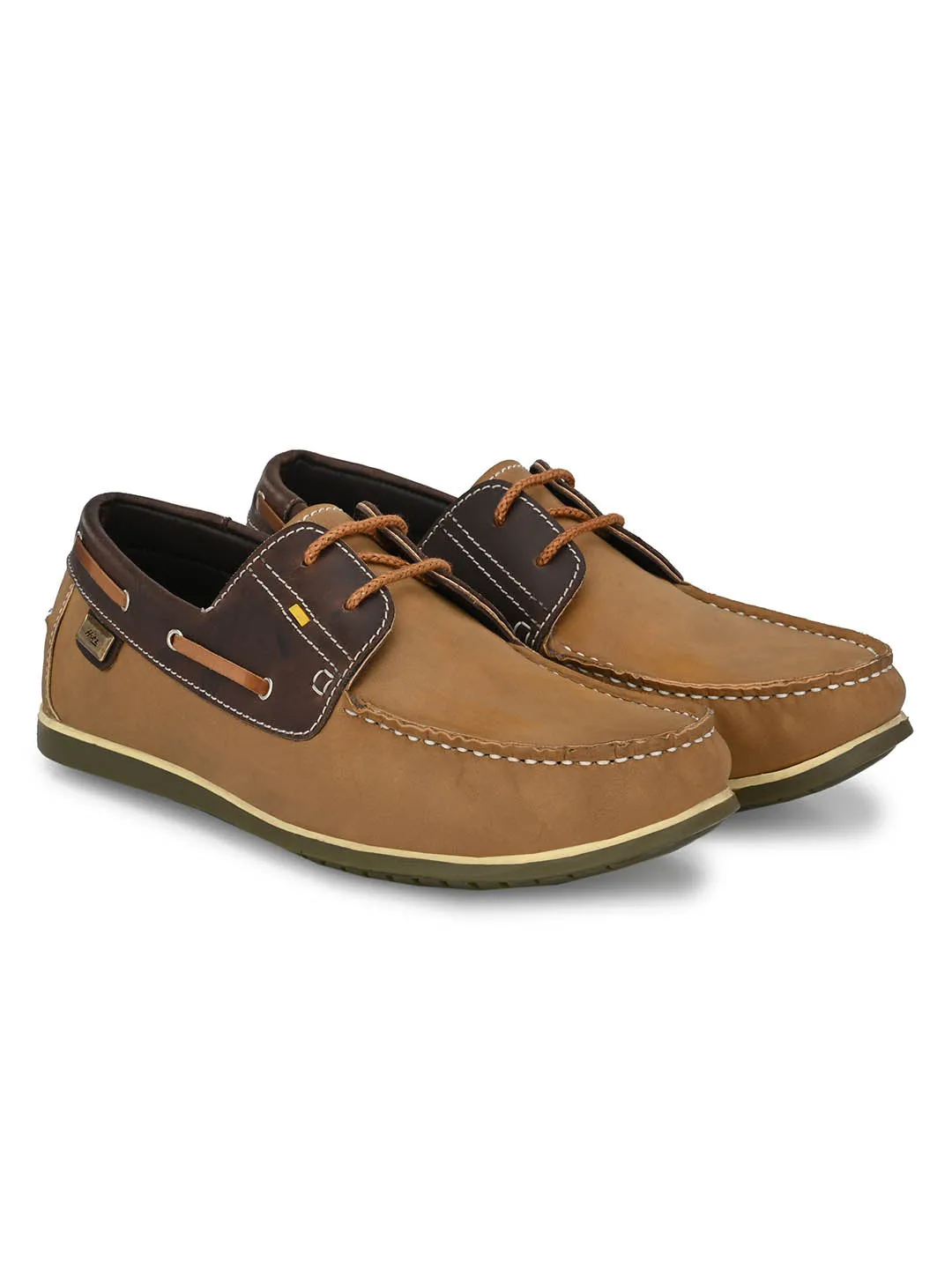 Hitz Men's Brown Leather Lace-up Boat Shoes