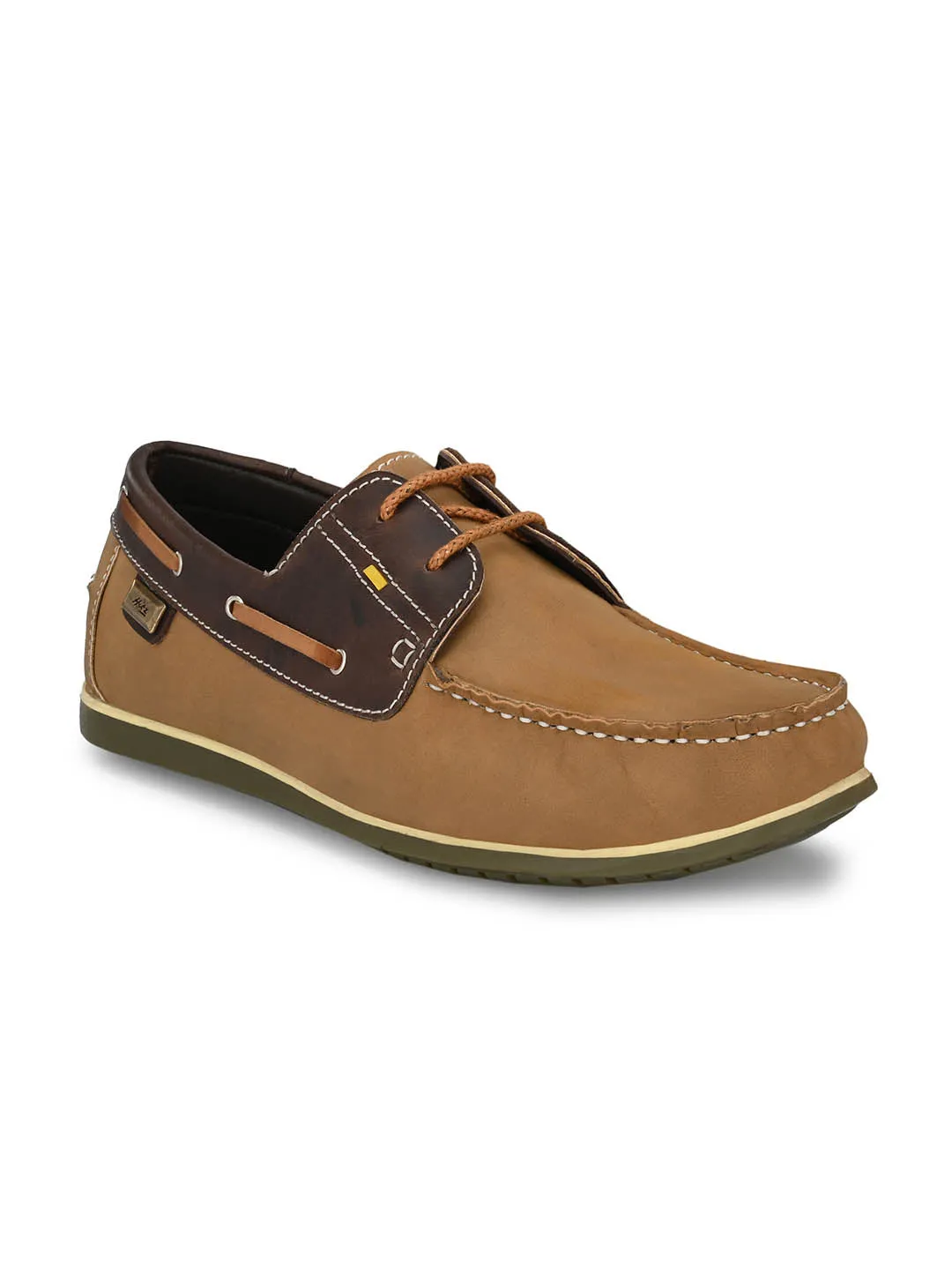 Hitz Men's Brown Leather Lace-up Boat Shoes