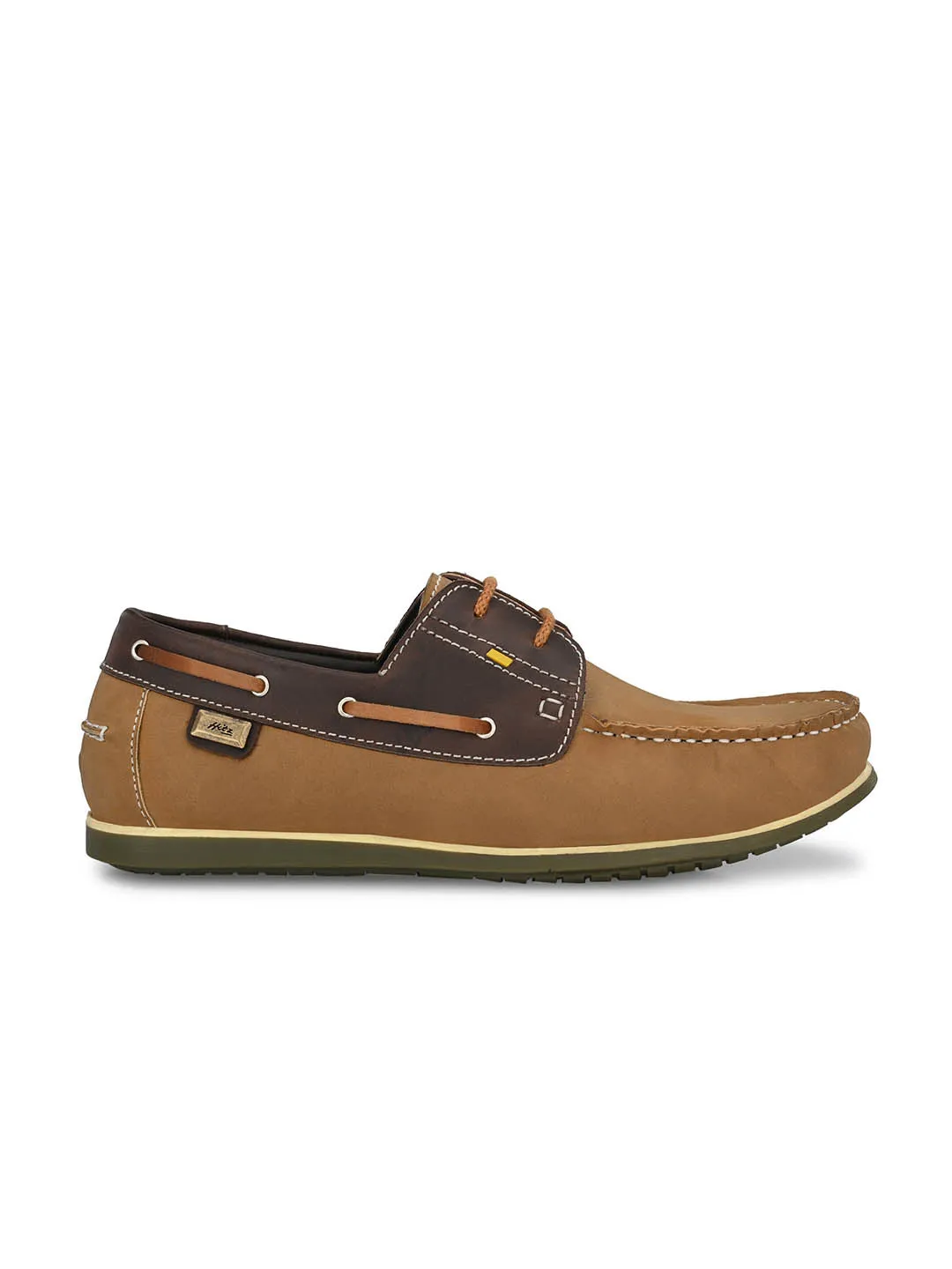 Hitz Men's Brown Leather Lace-up Boat Shoes