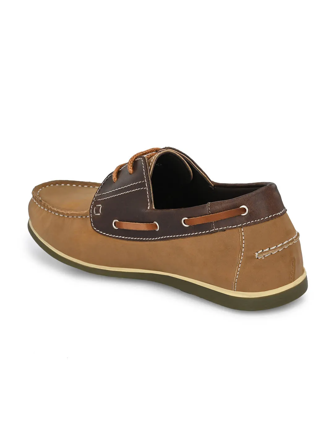 Hitz Men's Brown Leather Lace-up Boat Shoes