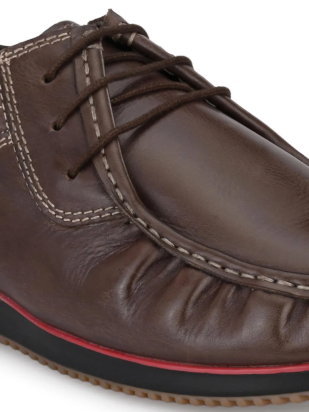 Hitz Men's Brown Leather Lace-up Casual Shoes