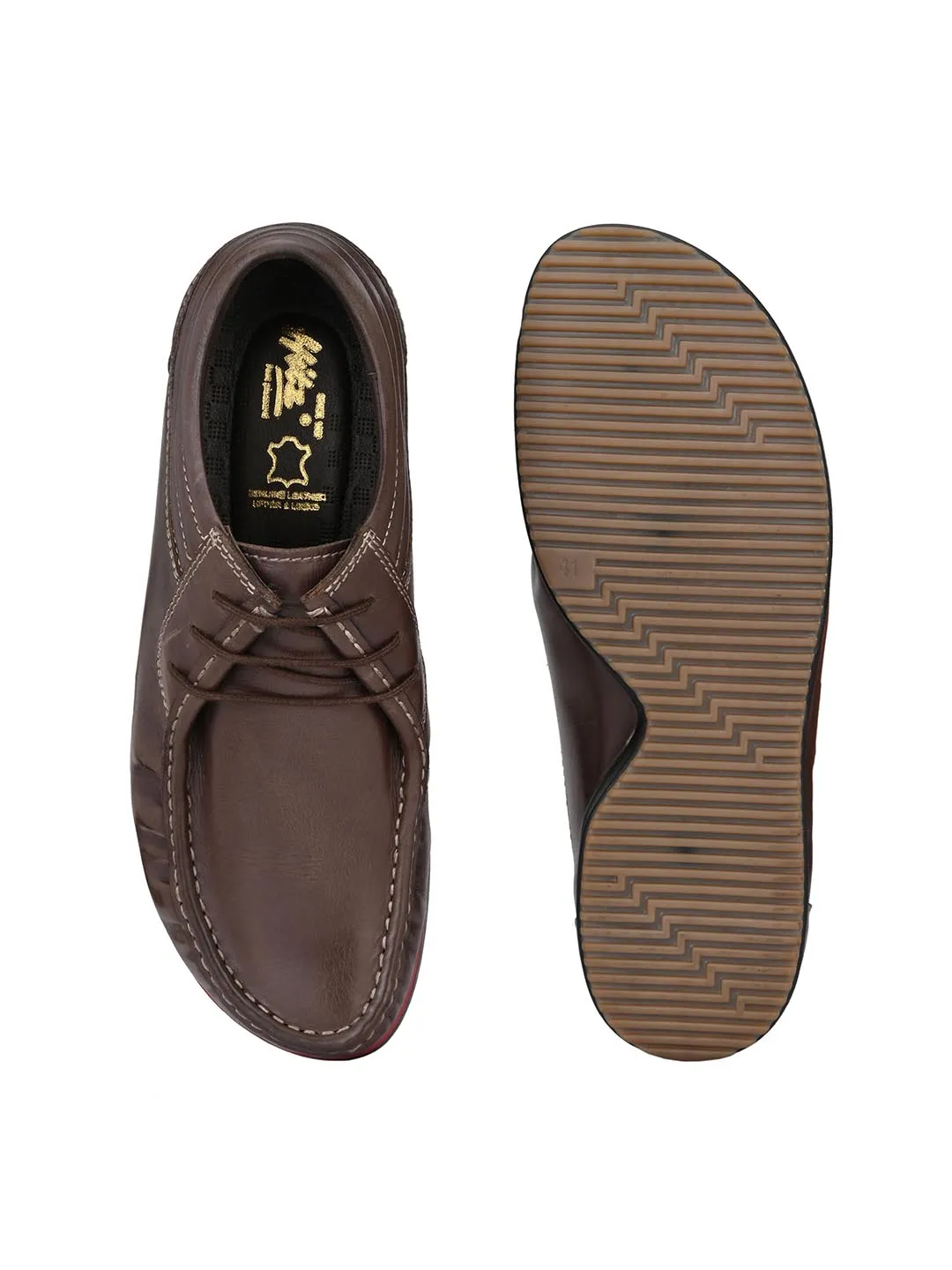 Hitz Men's Brown Leather Lace-up Casual Shoes