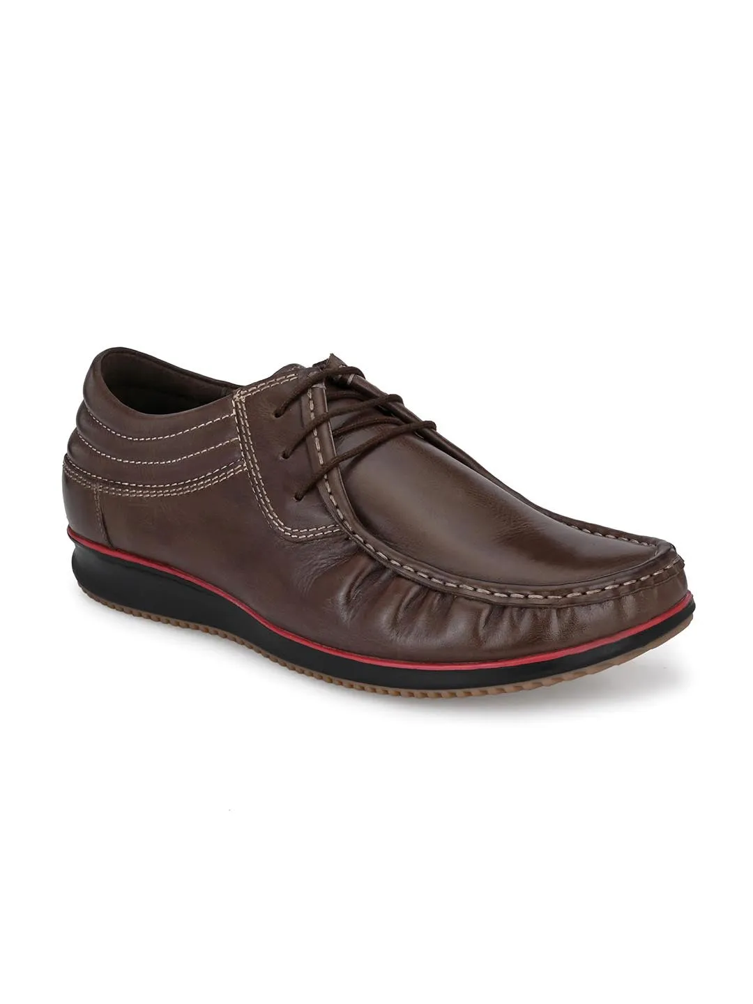 Hitz Men's Brown Leather Lace-up Casual Shoes