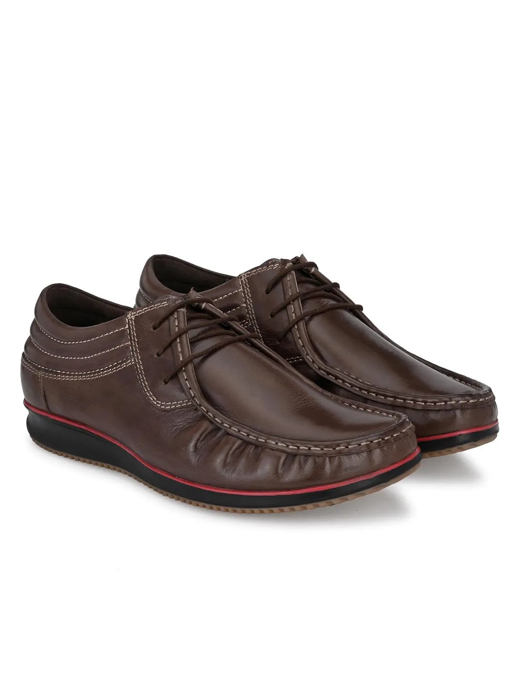 Hitz Men's Brown Leather Lace-up Casual Shoes