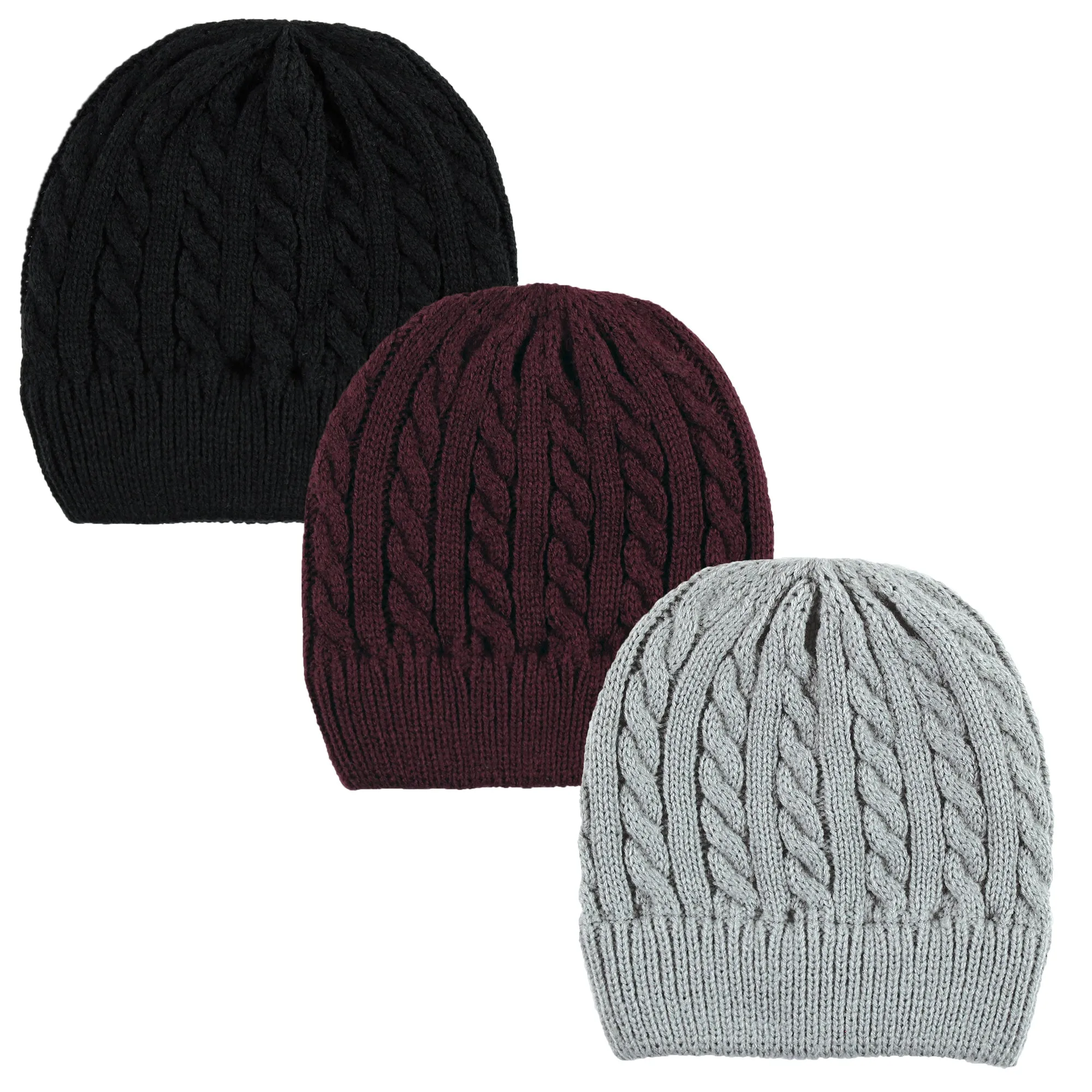 Hudson Baby Knitted Caps 3pk, Black Burgundy