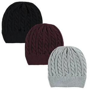 Hudson Baby Knitted Caps 3pk, Black Burgundy