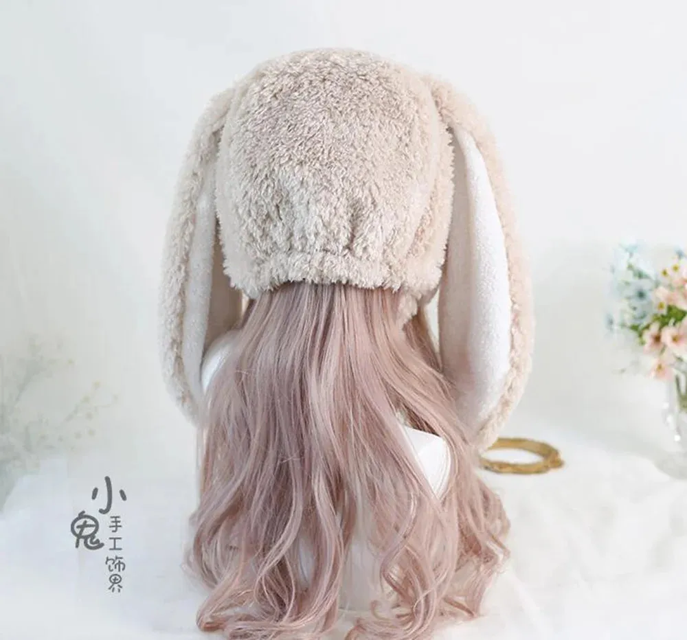 Kawaii Loppy Bunny Plush Fluffy Ear Wooly Winter Hat