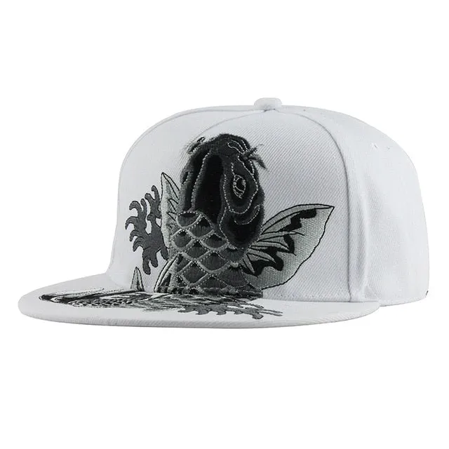 Koi Fish Embroidery Street Style Snapback Hip Hop Cap