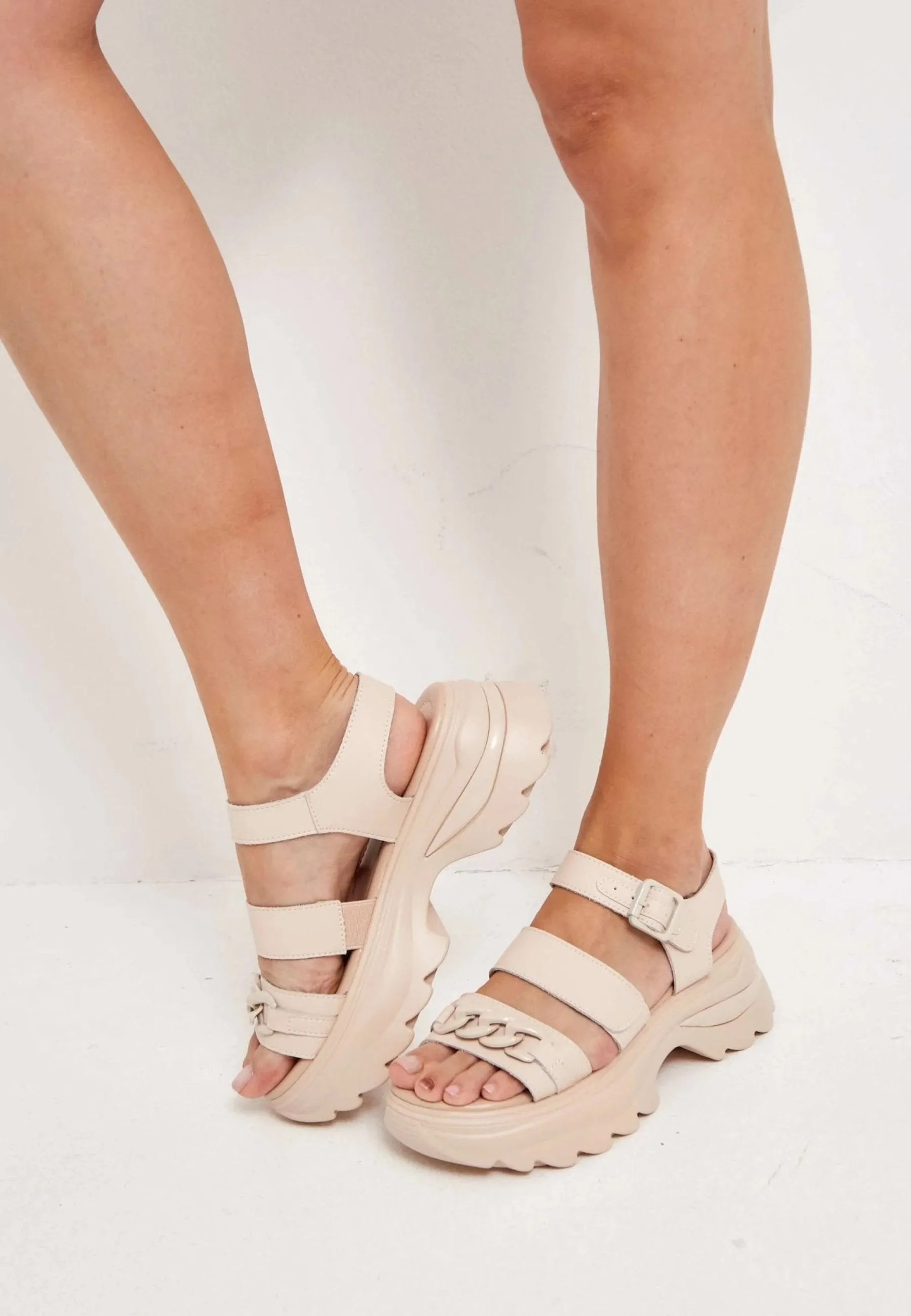 Leather Platform Heeled Sandals