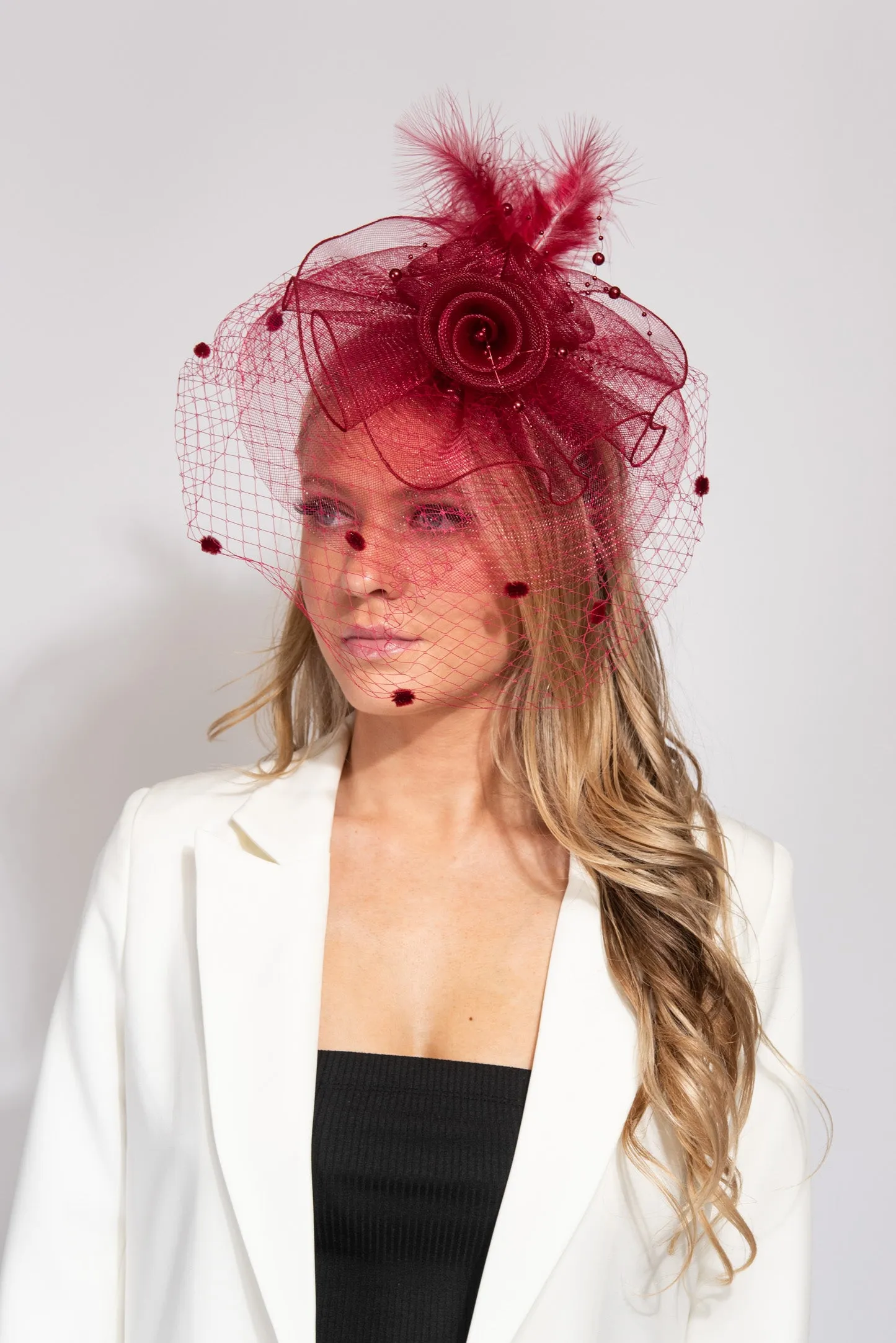 Mackenzie Polka Dot Veiled Mesh Fascinator