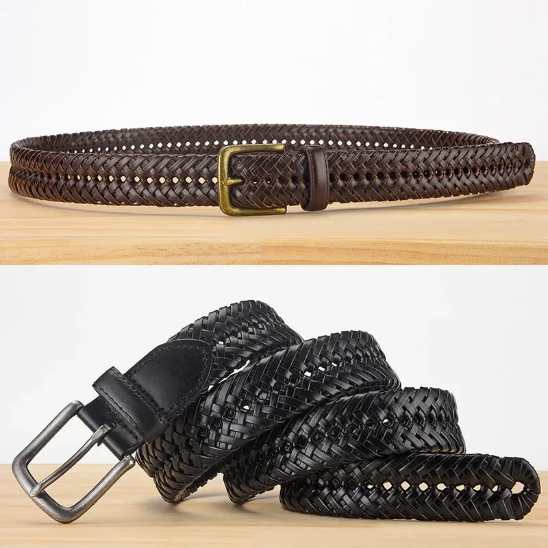 Male Genuine Leather Belt For Men Knitted Strap Vintage Designer Jeans Braided Belts Without Holes High Quality Cummerbunds