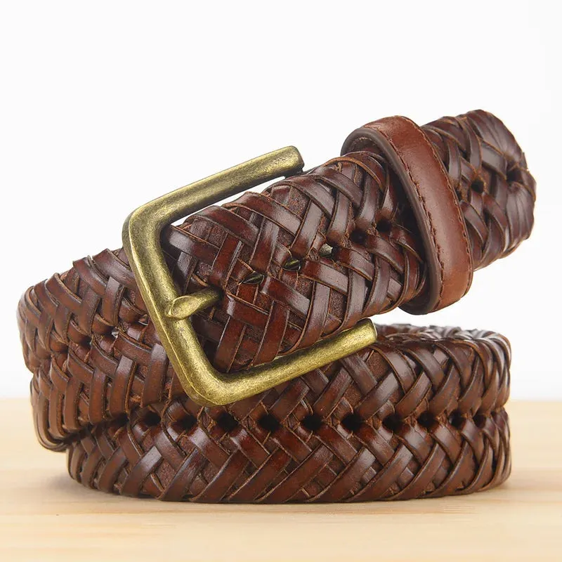 Male Genuine Leather Belt For Men Knitted Strap Vintage Designer Jeans Braided Belts Without Holes High Quality Cummerbunds