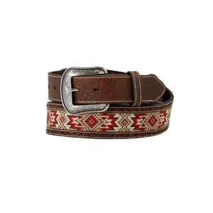 M&F Men's 3D Western Embroidered Inlay Buck Laced Textured Belt